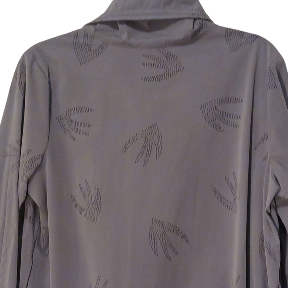 Nanette Lepore -Gray Zip-Up Jacket,Ruched Sleeves, Sparrow Design, Front Pockets - Picture 3 of 15